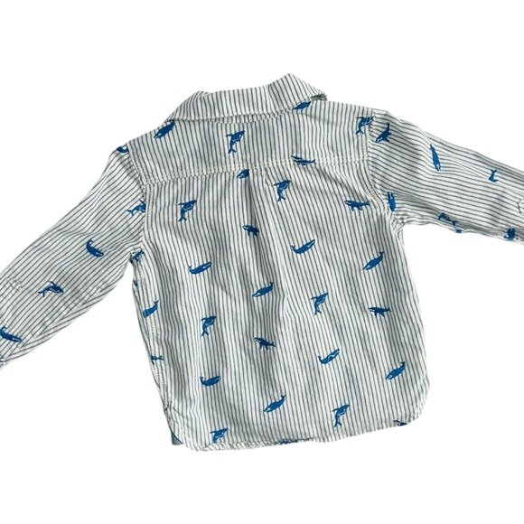 Baby BODEN Whale Embroidered Long Sleeve Button Front Shirt - Picture 5 of 6